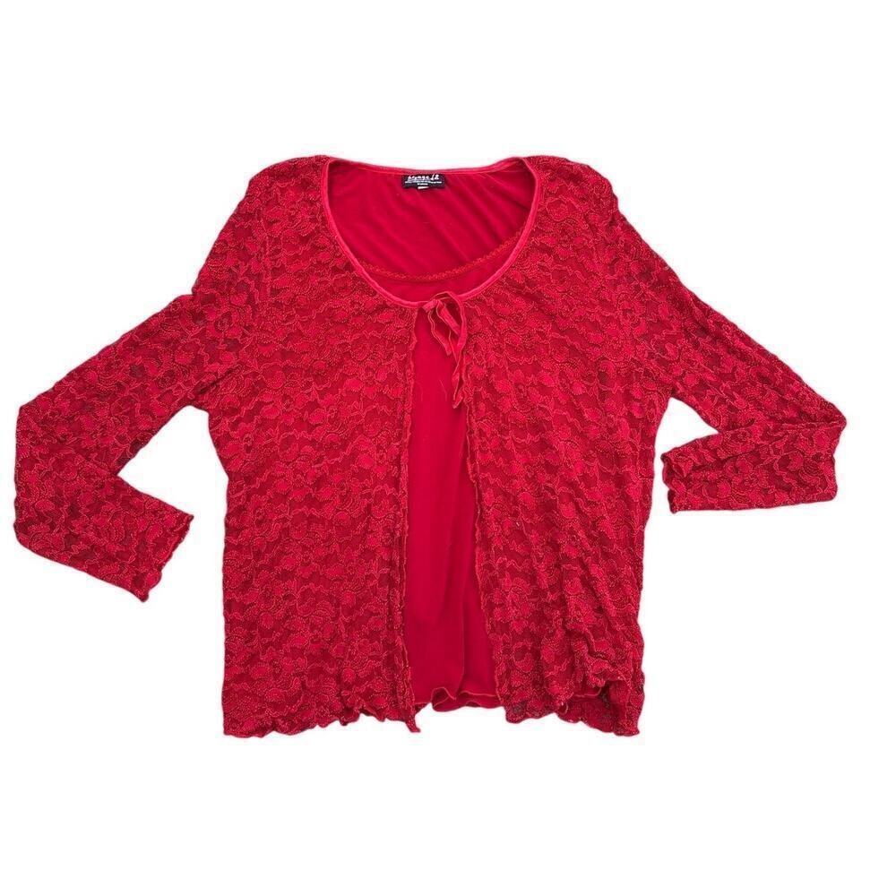 Y2K Red Lace Top Size 2X b.y.a.c.d.a. Made in USA